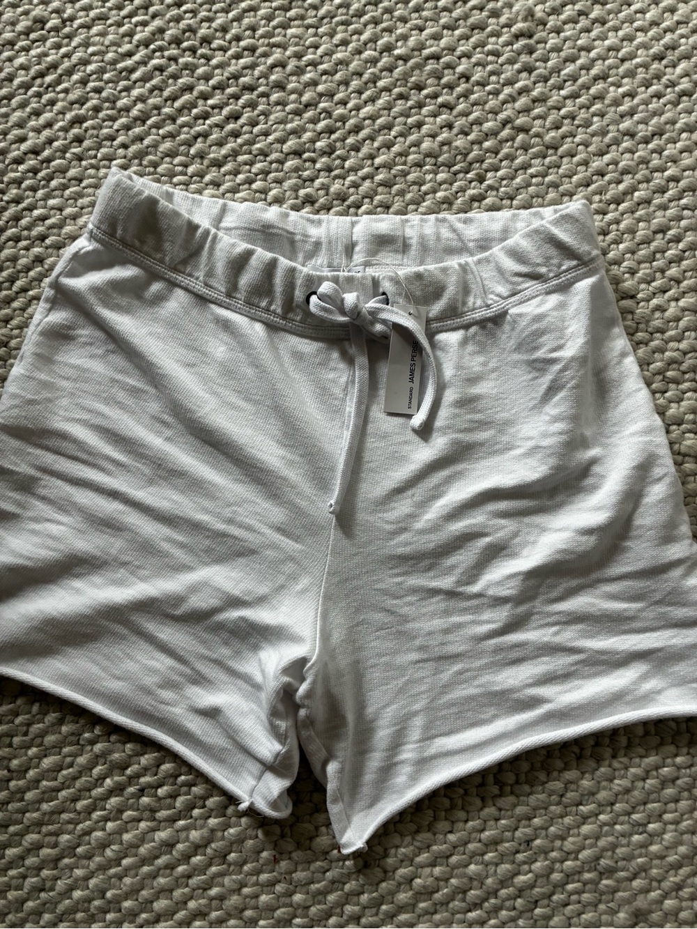 James Perse White Ribbed Drawstring Athletic Shorts- small